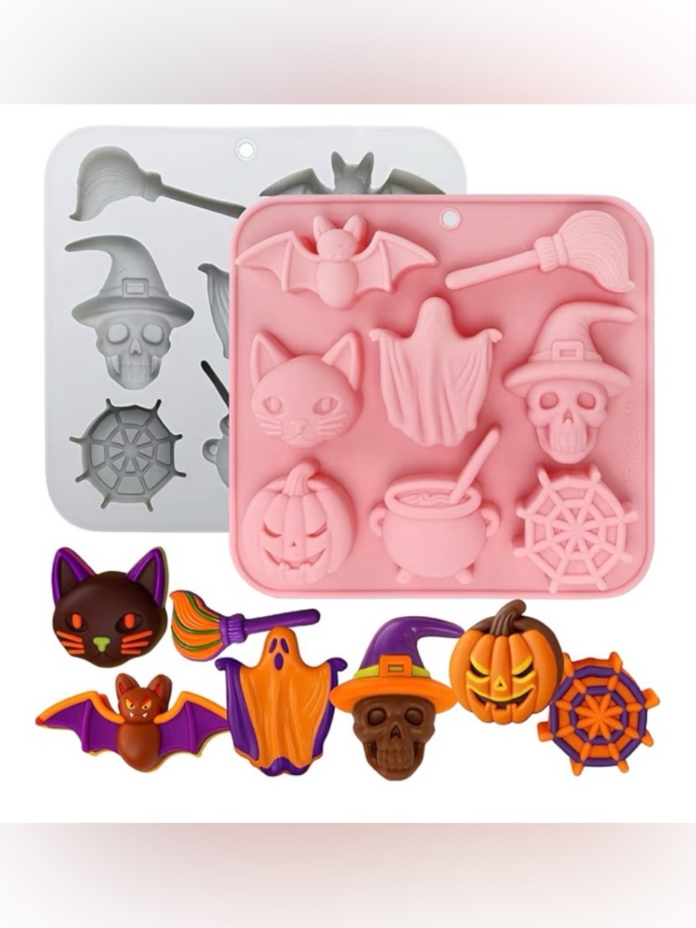 Silicone Halloween Candy Mold – Pink Ghost, Bat & Pumpkin Shapes